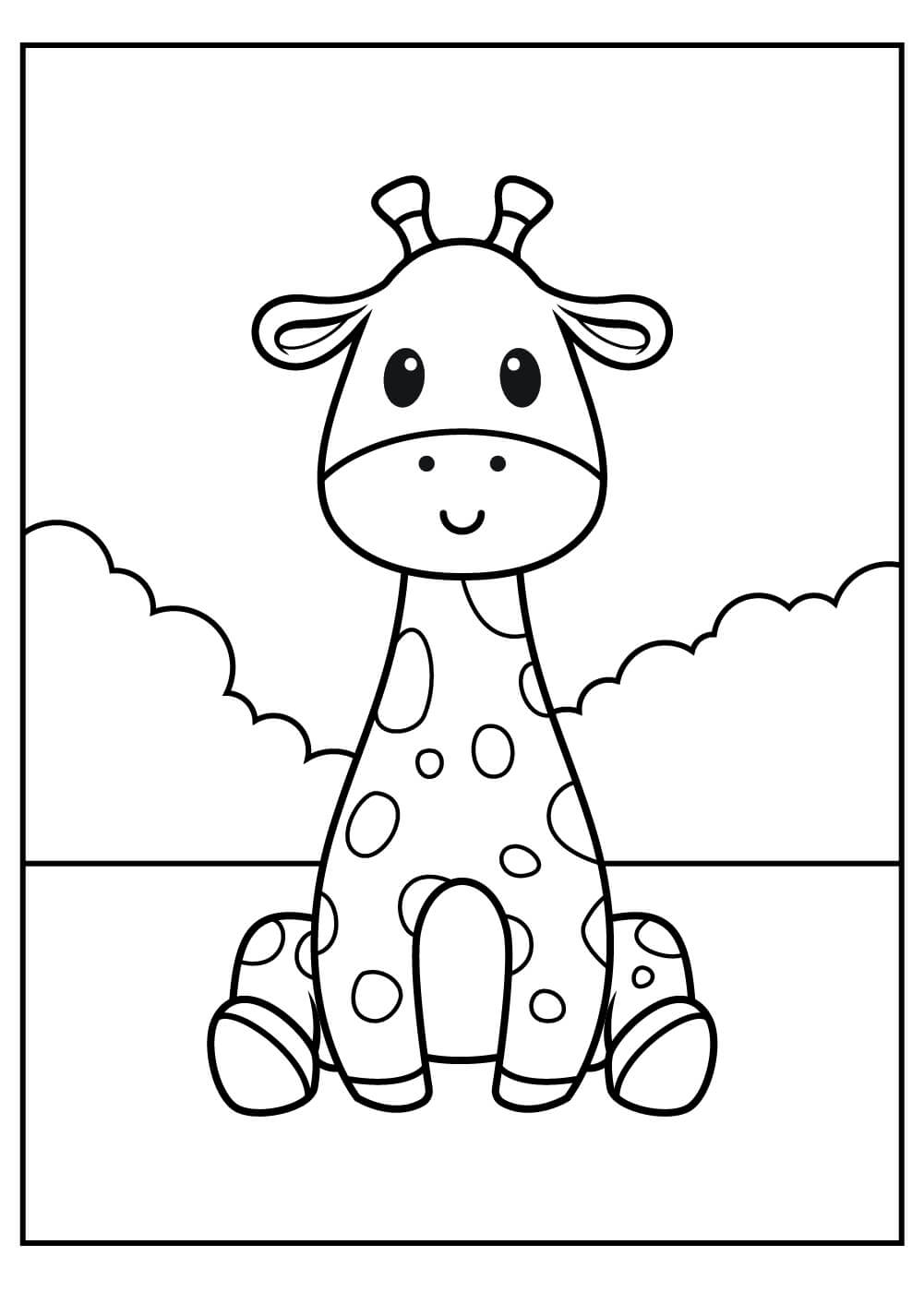 Dibujo de Bebé Jirafa Sonriente para Colorear y Imprimir