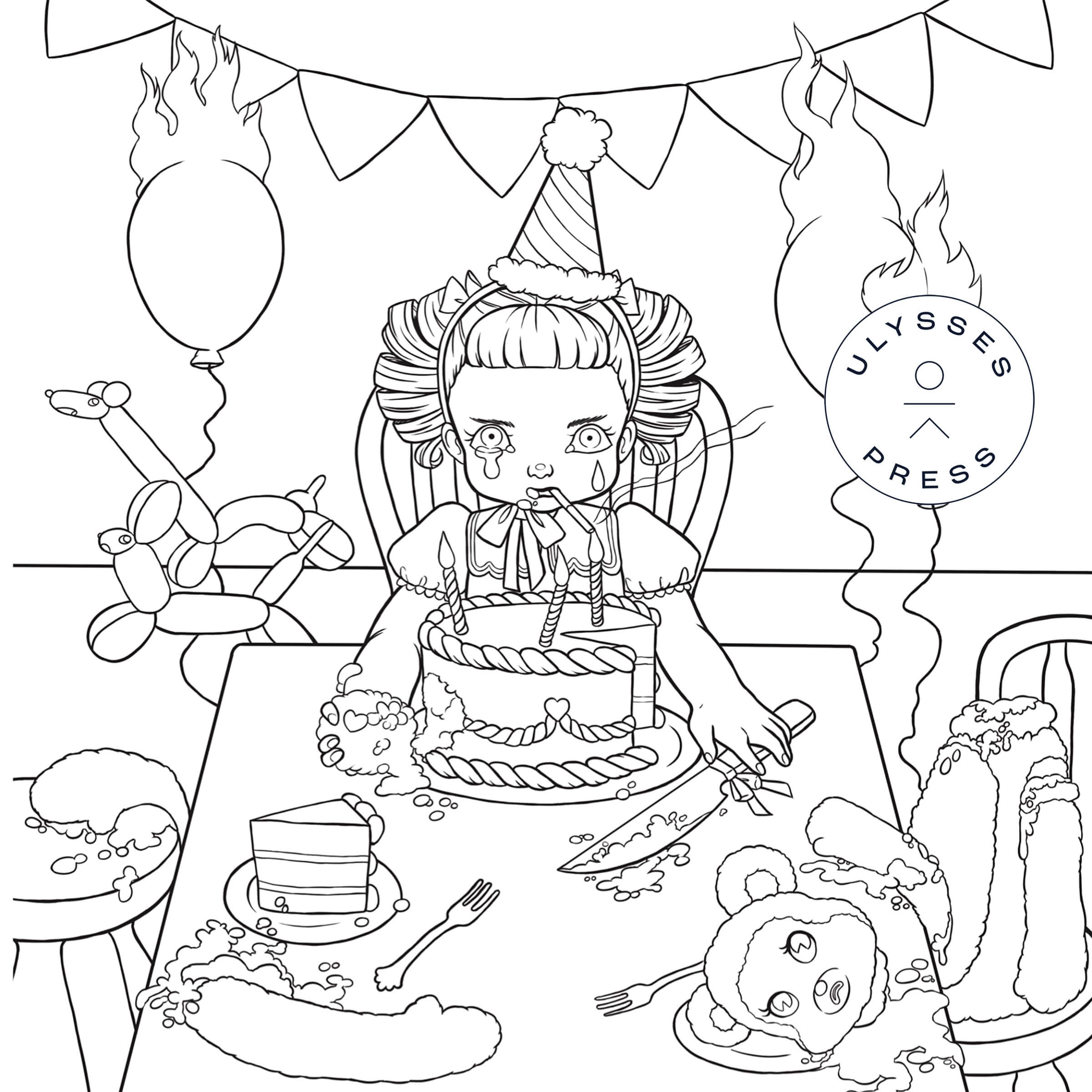 Dibujo de Bebé Niña Espeluznante para Colorear y Imprimir