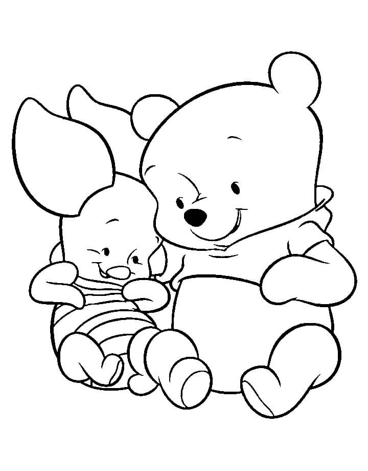 Dibujo de Bebé Pooh Bear y Piglet para Colorear y Imprimir