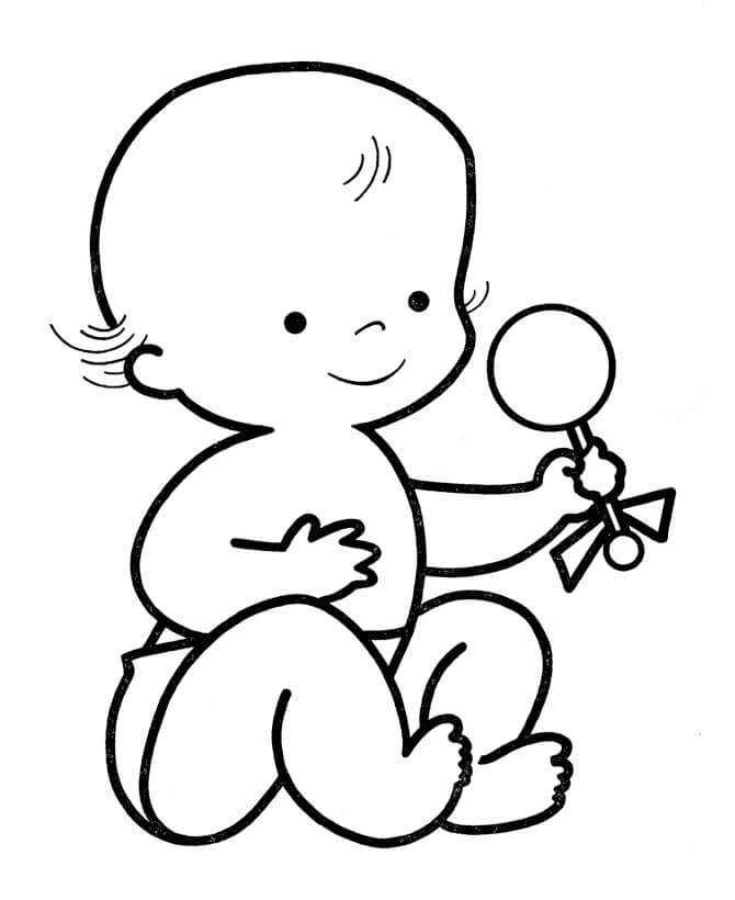 Dibujo de Bebé Sosteniendo Caramelo para Colorear y Imprimir