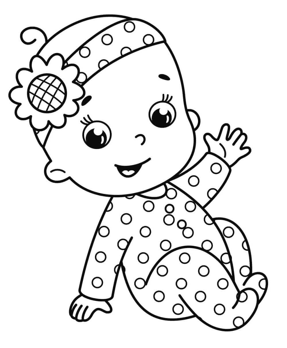 Dibujo de Bebé Tenencia Pato Juguete para Colorear y Imprimir