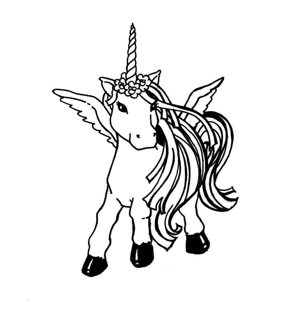 Dibujo de Bebé Unicornio Con Alas para Colorear y Imprimir
