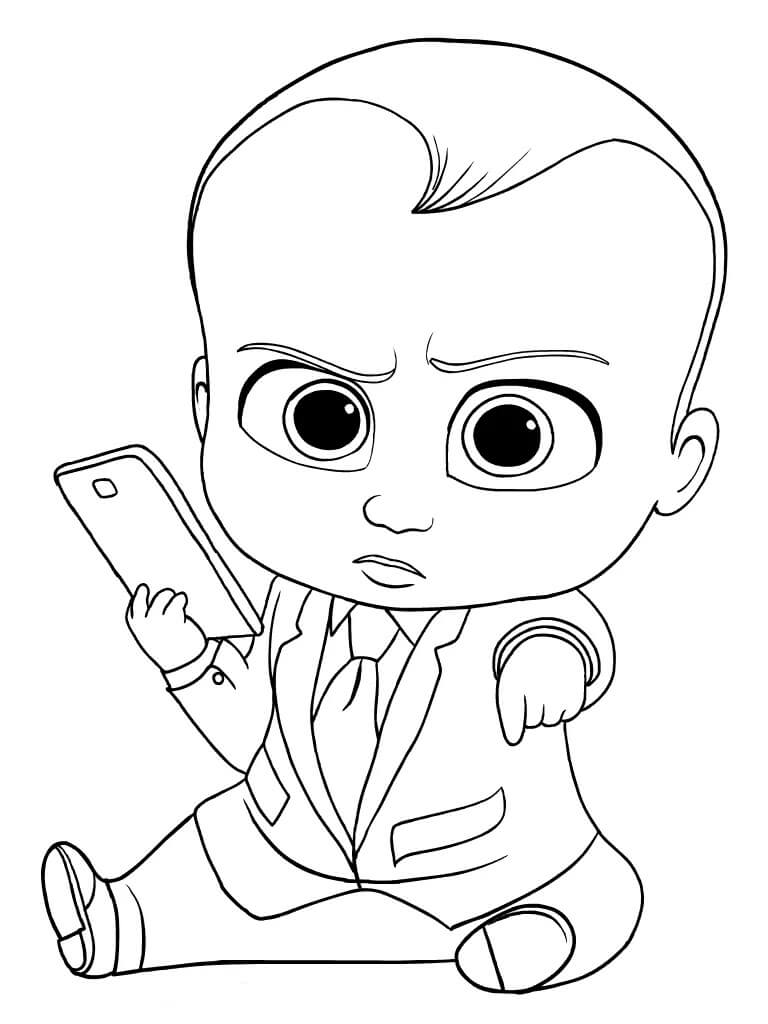 Dibujo de Boss Baby Con Teléfono Inteligente para Colorear y Imprimir