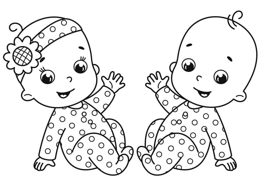 Dibujo de dos Bebés para Colorear y Imprimir
