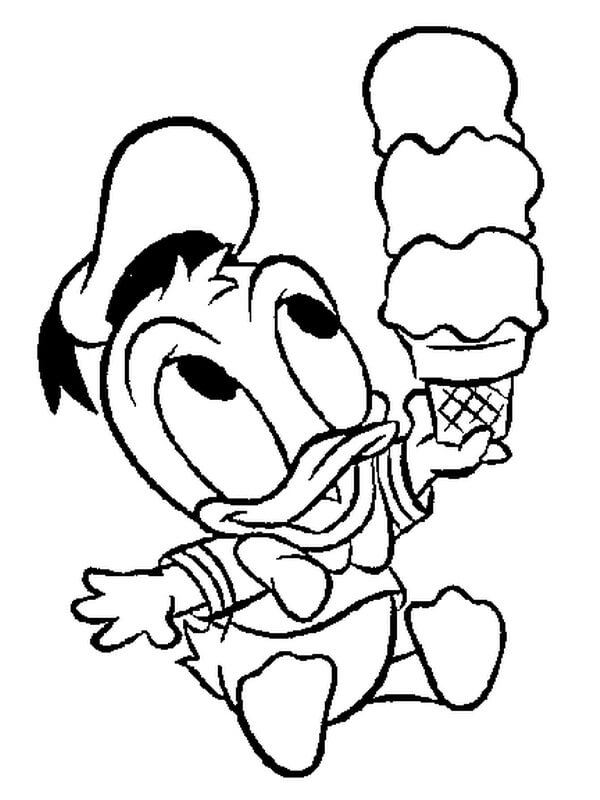 Dibujo de Pato Bebé Con Helado para Colorear y Imprimir