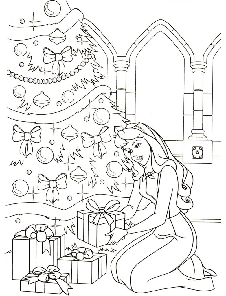 Dibujo de Princesa Aurora En Navidad para Colorear y Imprimir