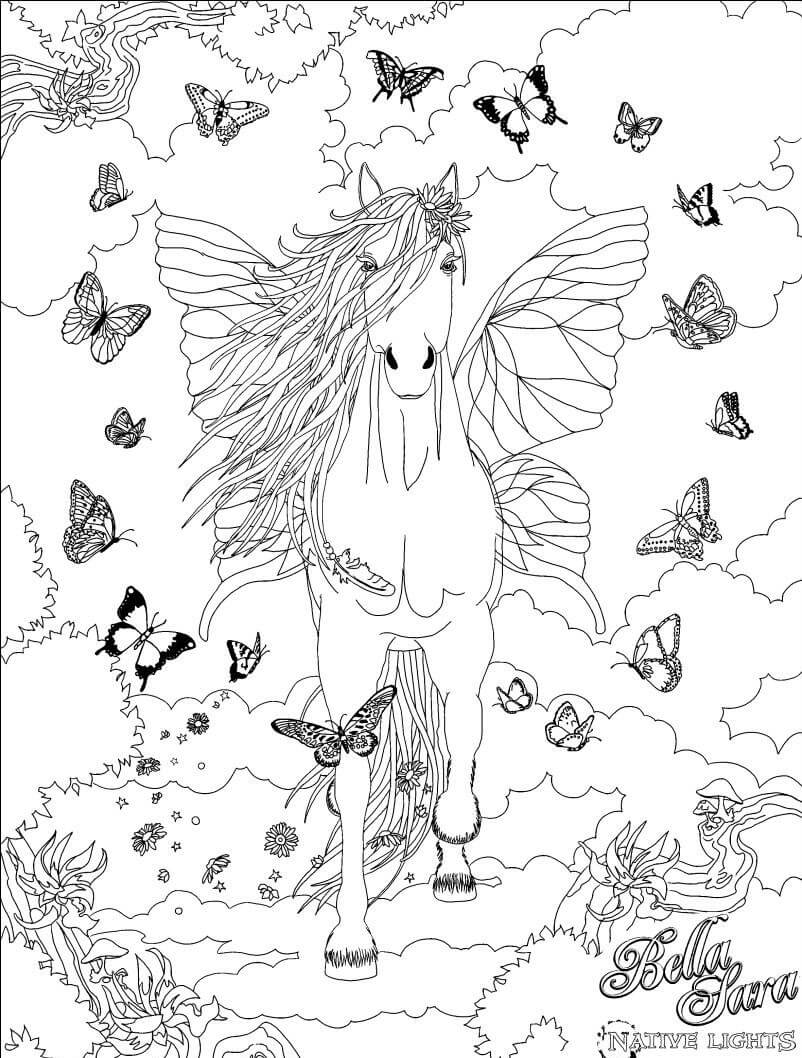 Dibujo de Bella Con Mariposa para Colorear y Imprimir