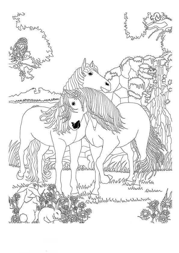 Dibujo de Bella Sara y Animal para Colorear y Imprimir