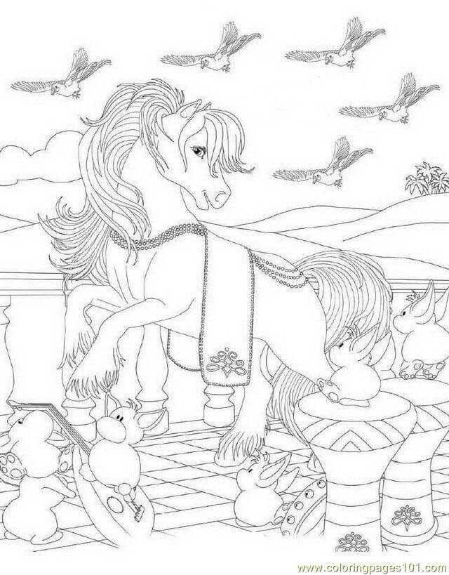Dibujo de Bella Sara y Conejos para Colorear y Imprimir