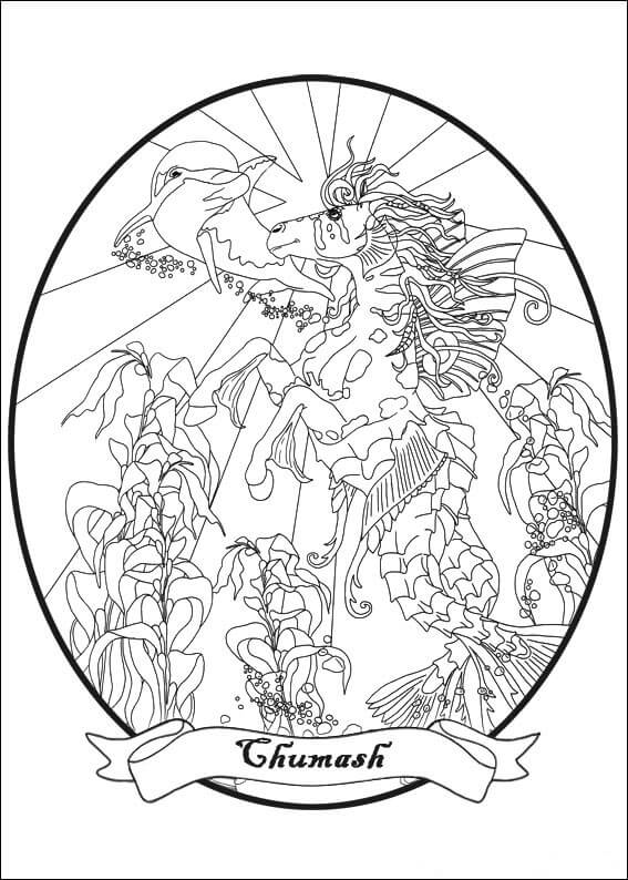 Dibujo de Bella Sara y Delfines para Colorear y Imprimir