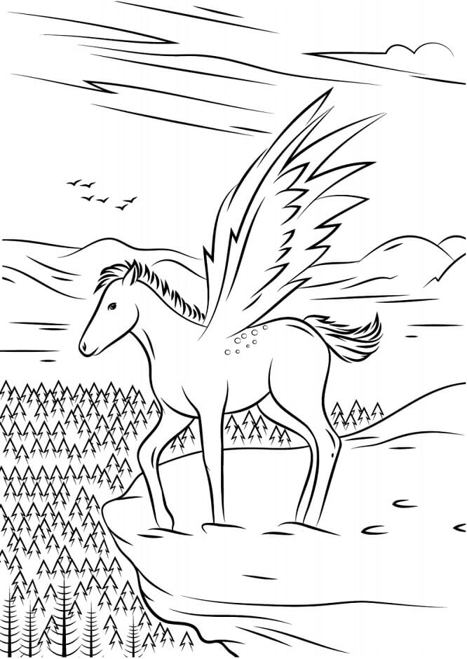 Dibujo de Bella Unicornio Con Alas para Colorear y Imprimir