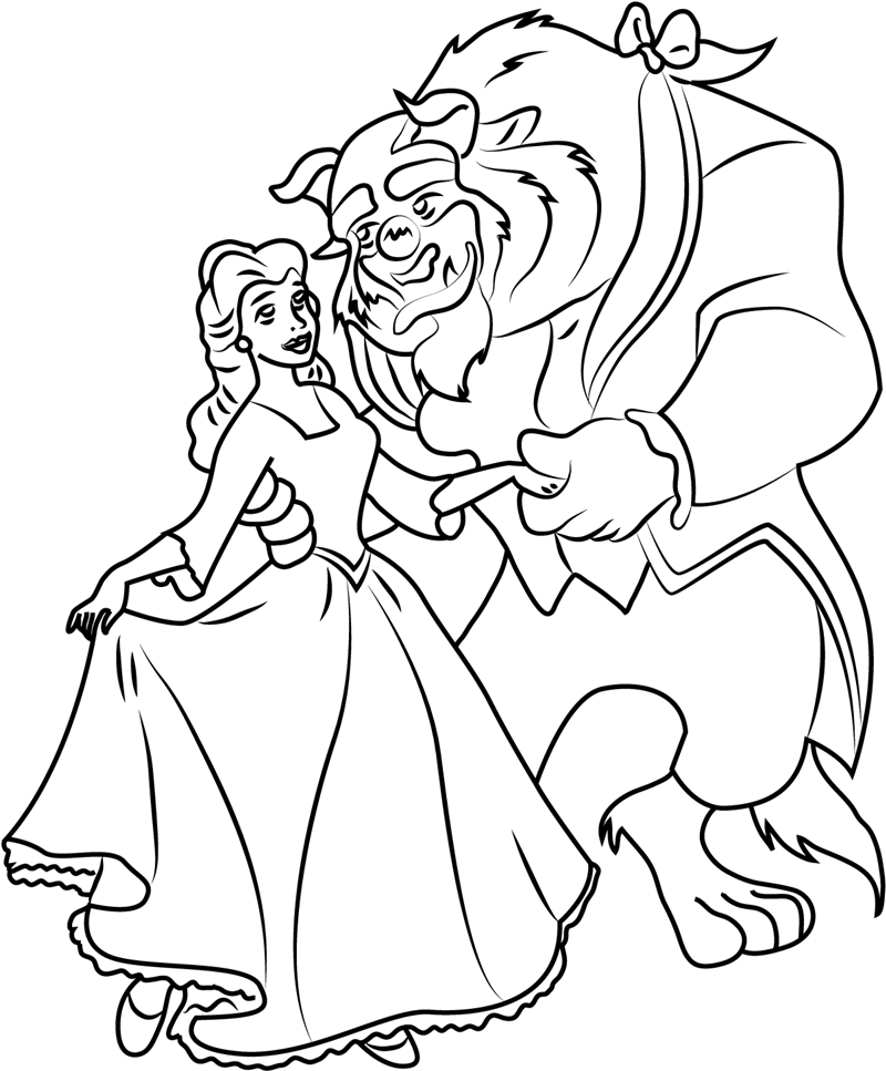 Dibujo de Bella y Bestia para Colorear y Imprimir