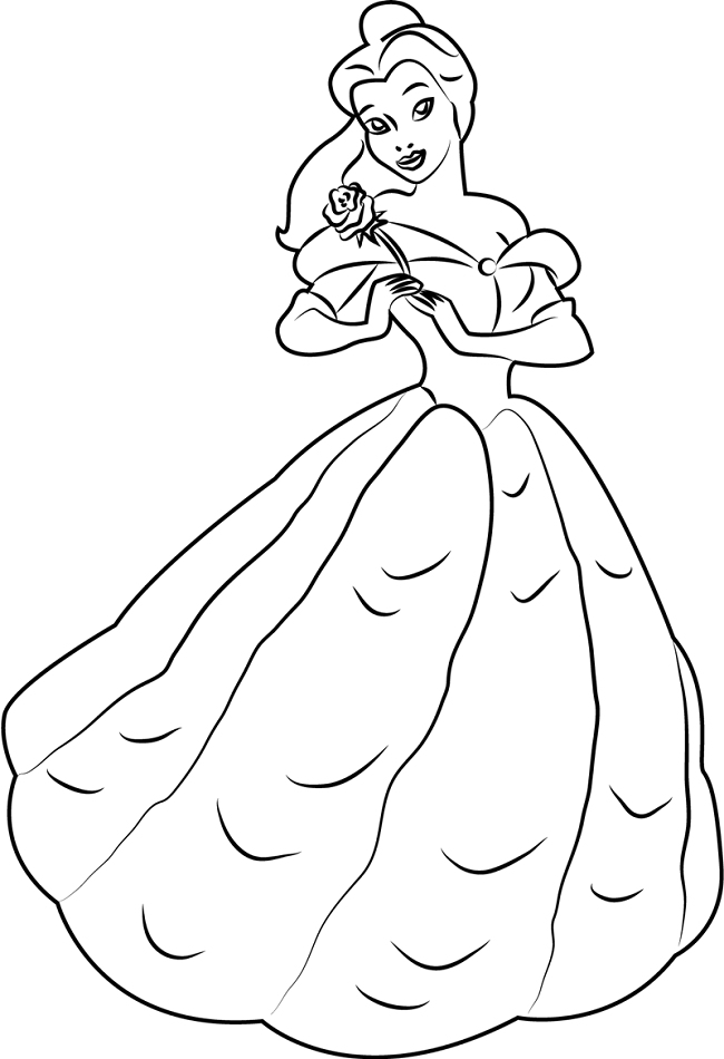 Dibujo de Belle Con Rosa para Colorear y Imprimir