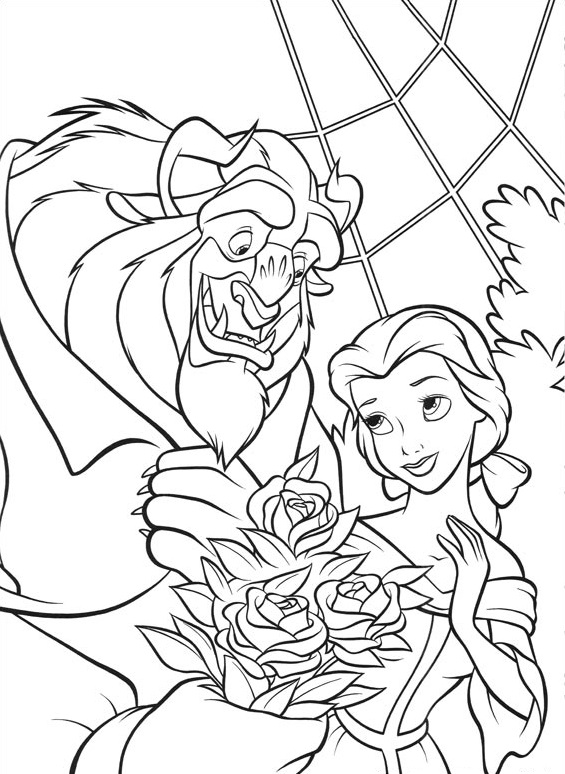 Dibujo de Monstruo Dando Belle Flores para Colorear y Imprimir