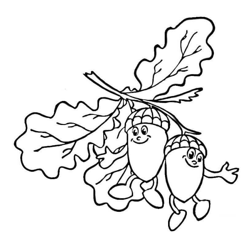 Dibujo de Bellotas de Dibujos Animados para Colorear y Imprimir