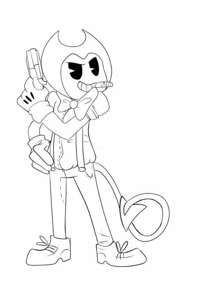 Dibujo de Bendy Con Una Pistola para Colorear y Imprimir