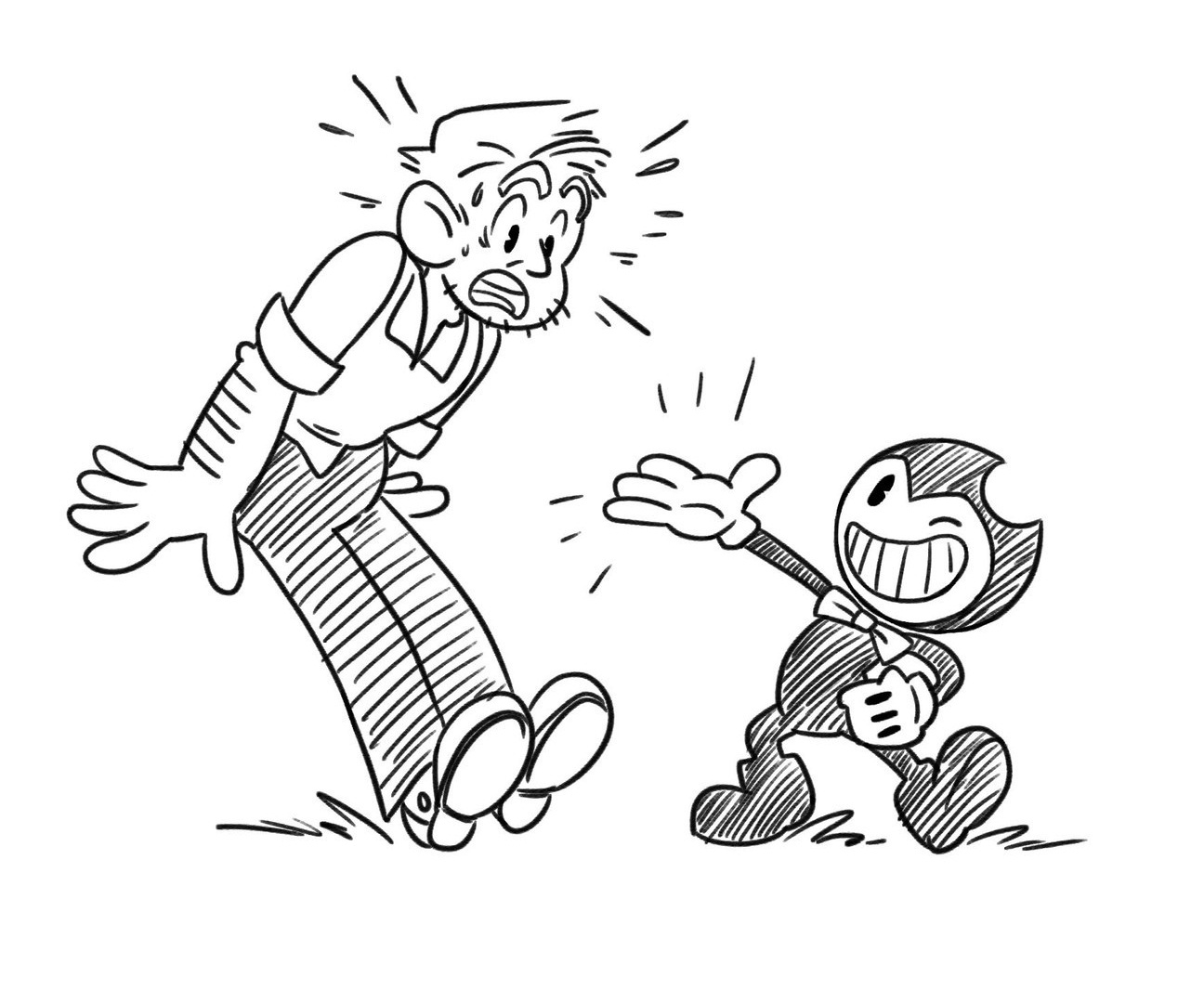 Dibujo de Bendy y Un Hombre para Colorear y Imprimir
