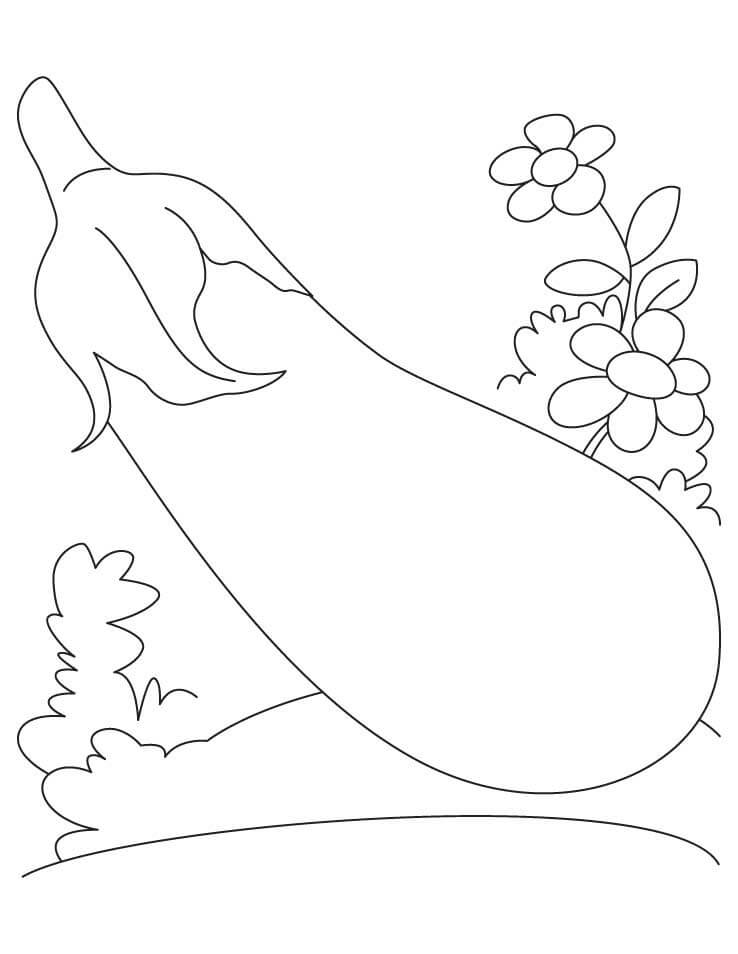 dibujo berenjena con flor para colorear