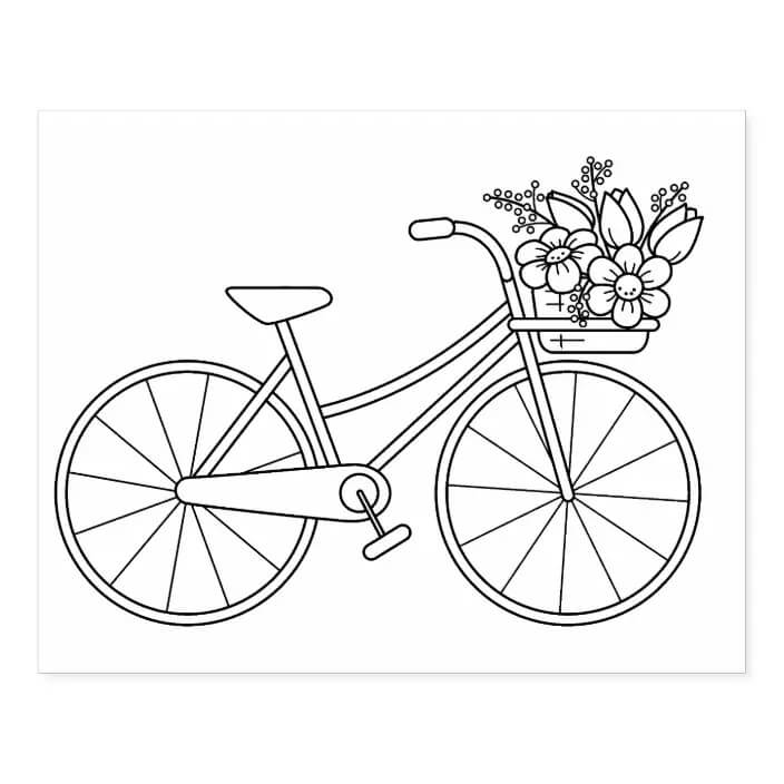 dibujo bicicleta con cesta de flores imprimir y colorear