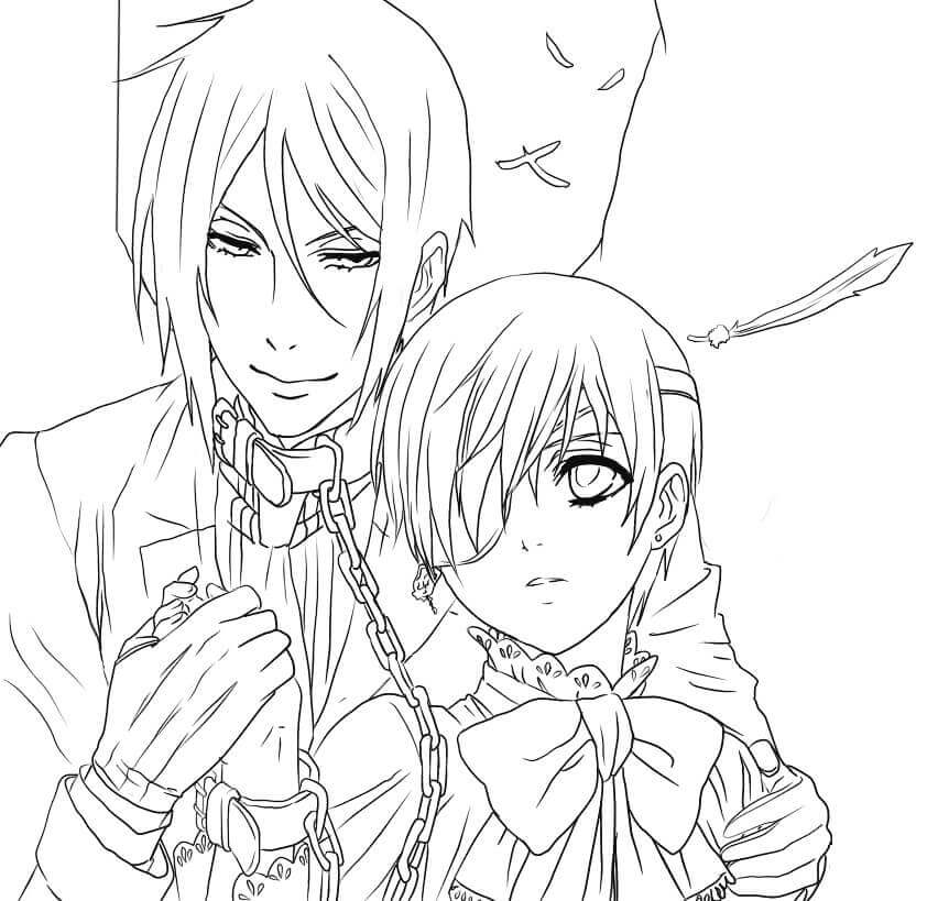 Dibujo de Ciel Phantomhive y Sebastian Michaelis de Mayordomo Negro para Colorear y Imprimir