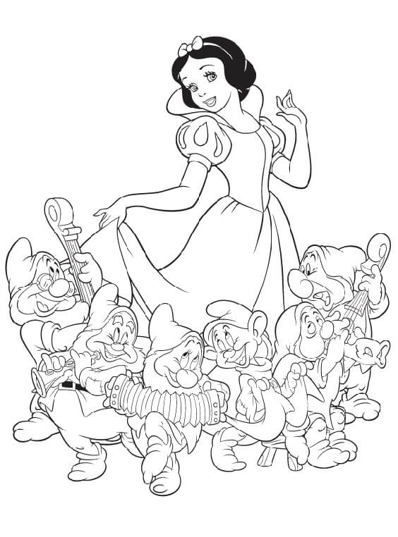 Dibujo de Blanca Nieves y Los Siete Enanos para Colorear y Imprimir