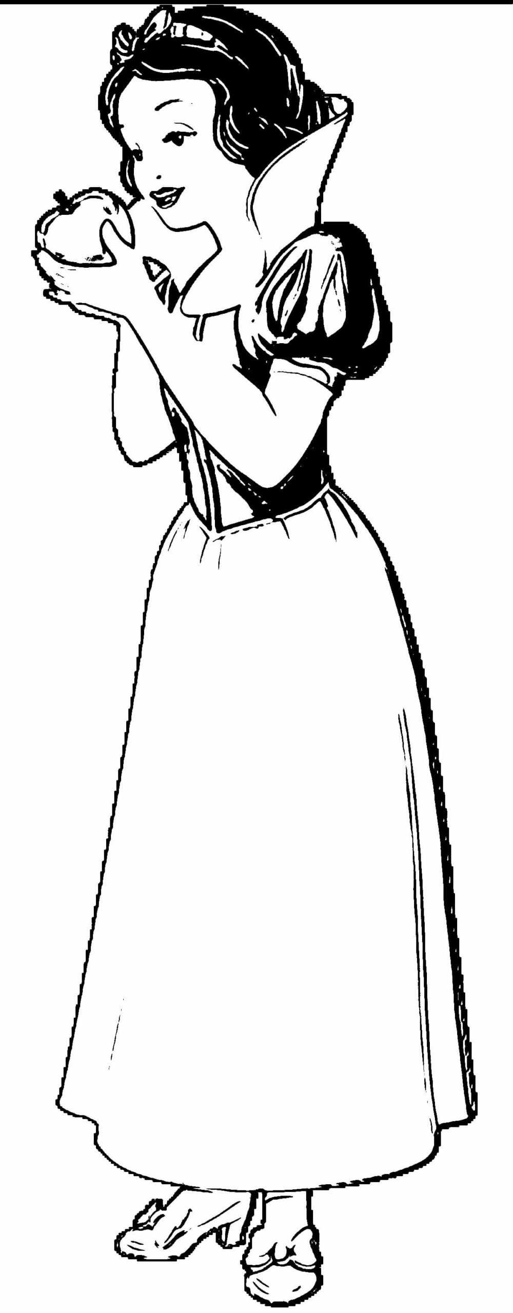 Dibujo de Blancanieves Comiendo Una Manzana para Colorear y Imprimir
