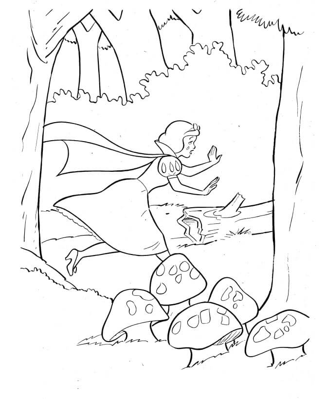 Dibujo de Blancanieves Corriendo En La Jungla para Colorear y Imprimir
