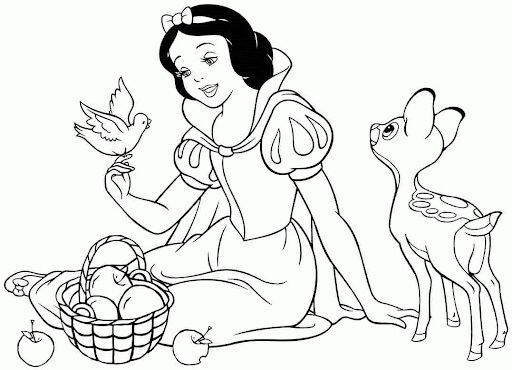 Dibujo de Blancanieves Sosteniendo Una Rosa para Colorear y Imprimir