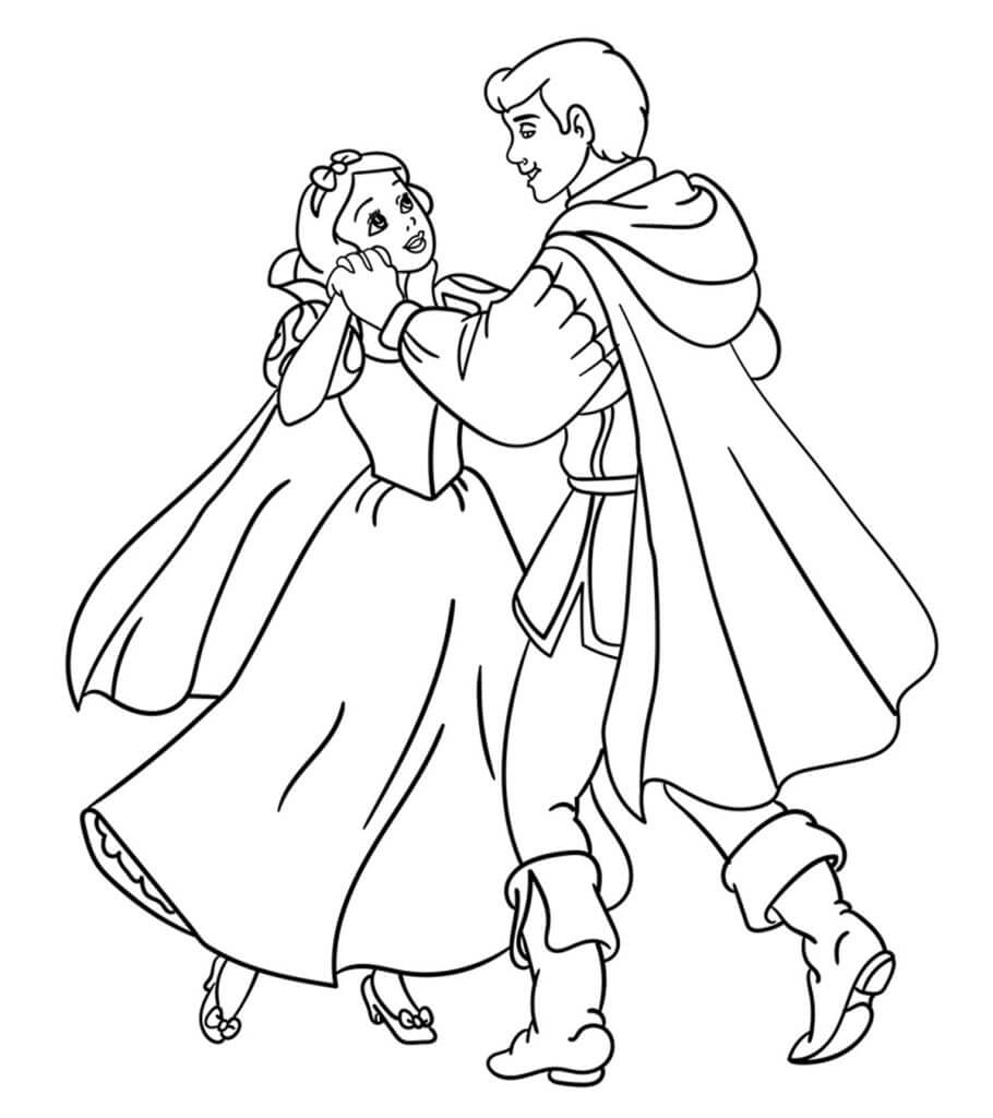 Dibujo de Blancanieves y El Príncipe Bailarín para Colorear y Imprimir