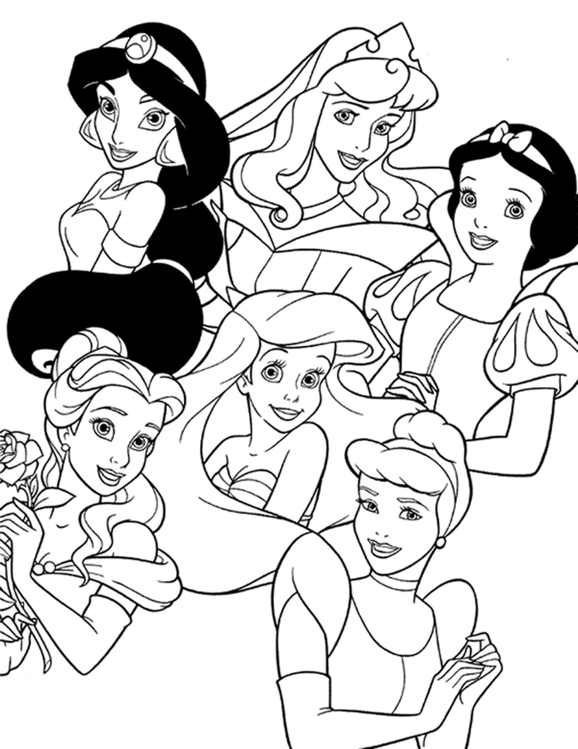 Dibujo de Blancanieves y Las Cinco Princesas para Colorear y Imprimir