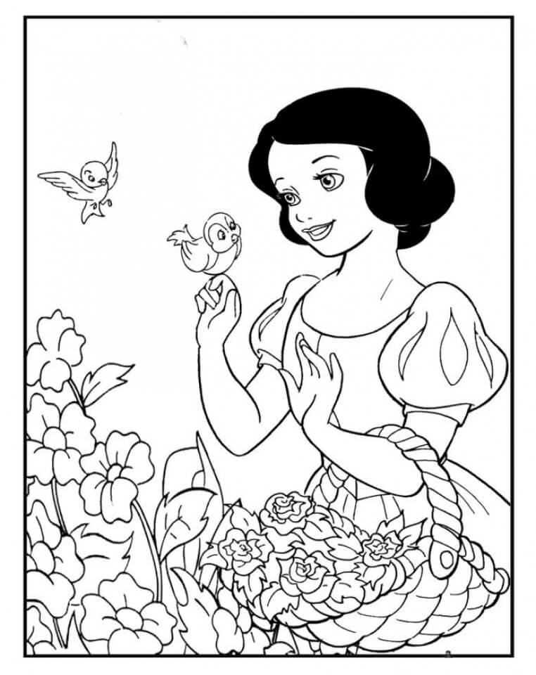 Dibujo de Blancanieves y Pájaro Flor para Colorear y Imprimir