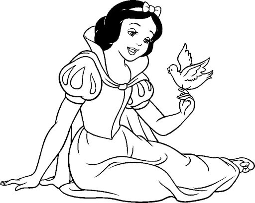 Dibujo de Pájaro Sosteniendo Blancanieves para Colorear y Imprimir