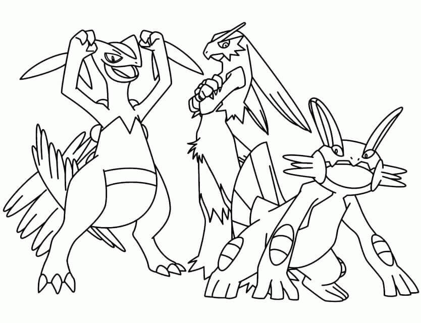 Dibujo de Pokémon Blaziken y Equipo para Colorear y Imprimir