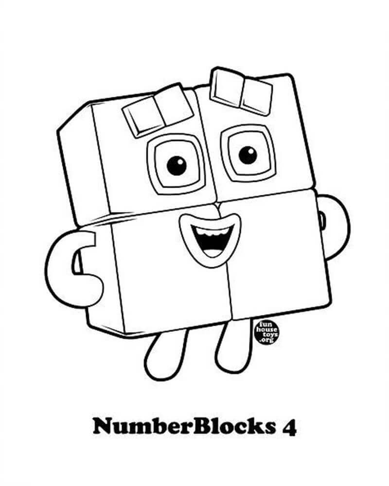 dibujo bloques de numeros 4 para colorear