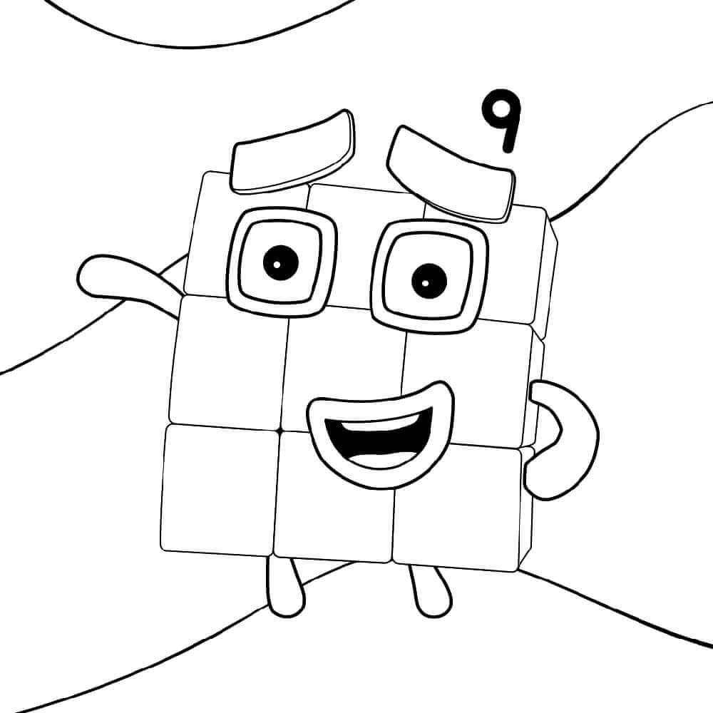 dibujo bloques de numeros 9 para colorear
