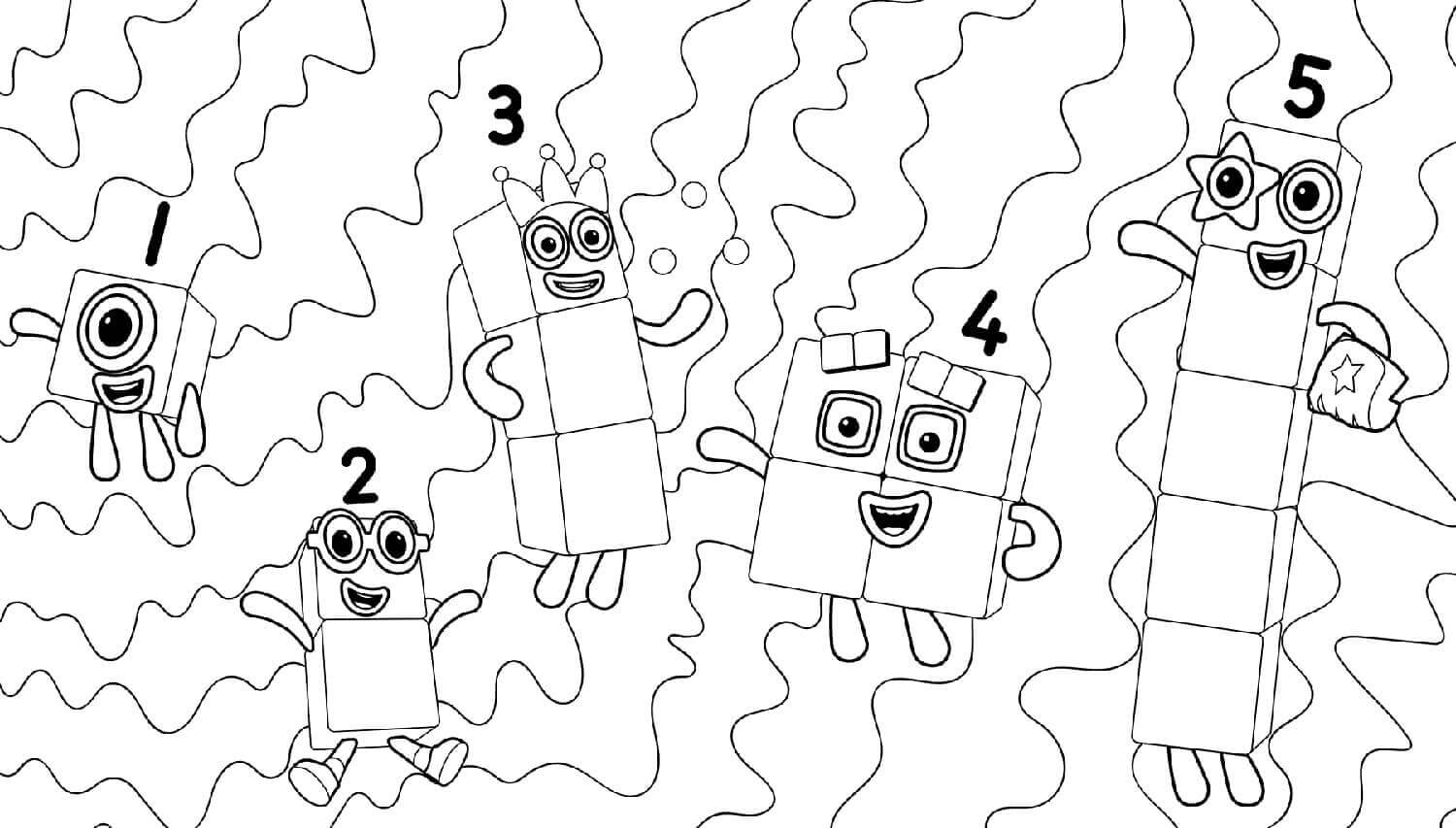 dibujo bloques de numeros del 1 al 5 para colorear