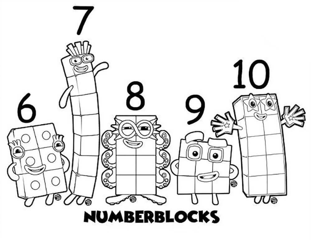 dibujo bloques de numeros del 6 al 10 para colorear