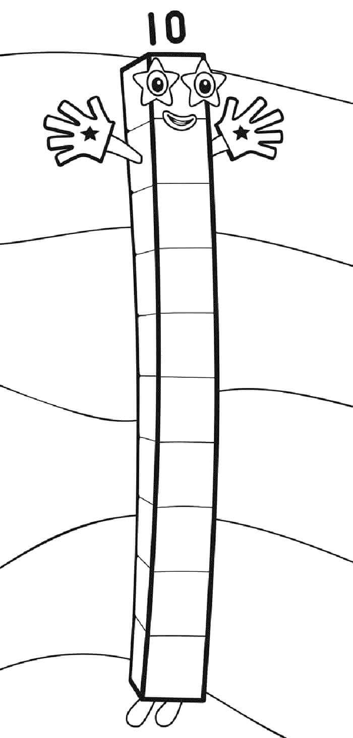 Dibujo de Bloques de Números 10 para Colorear y Imprimir