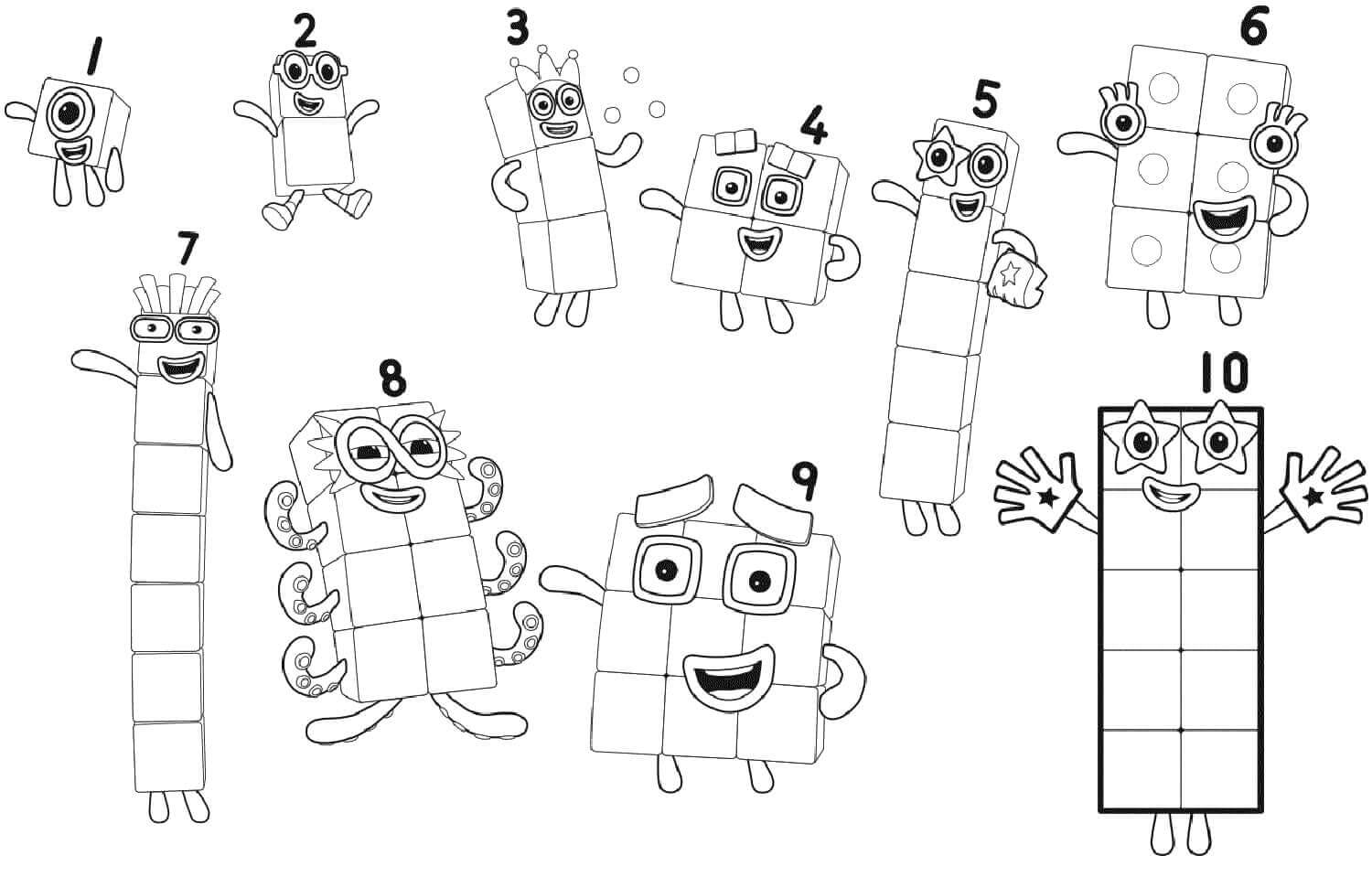 dibujo todos los bloques de numeros para colorear