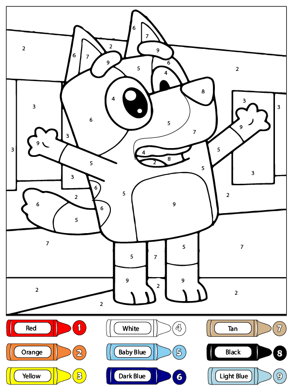 dibujo bluey color por numero para colorear