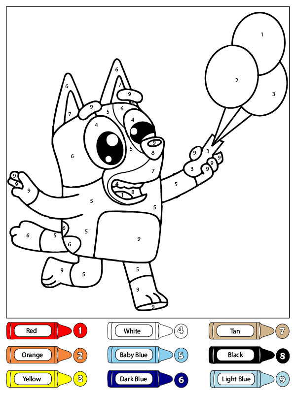 dibujo bluey con globos para imprimir y colorear