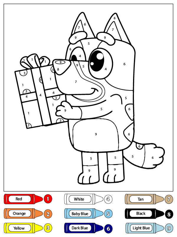 dibujo colorear por numeros a bluey con el florero para colorear