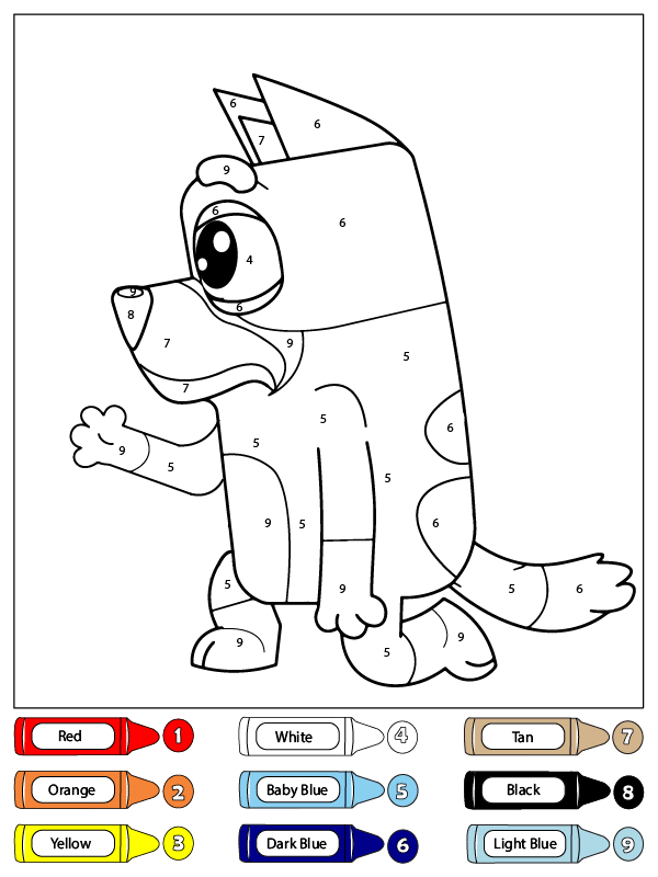 dibujo colorear por numeros a bluey dando un regalo para colorear