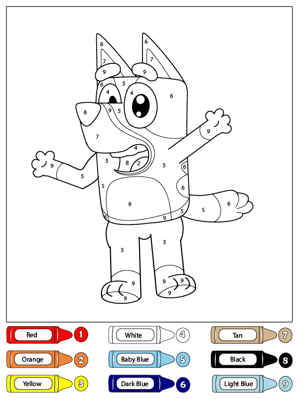 dibujo colorear por numeros a bluey heeler para colorear