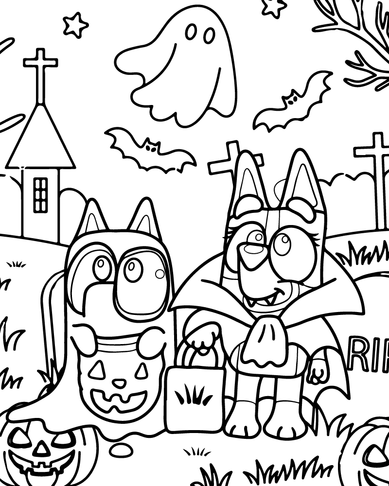 Dibujo de Bluey And Bingo Halloween Coloring Pages para Colorear y Imprimir