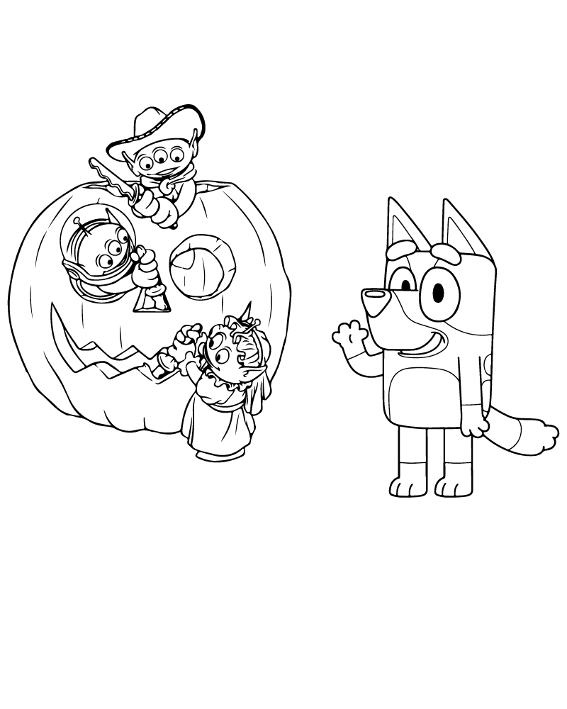 Dibujo de Bluey Halloween Printable Coloring Page para Colorear y Imprimir