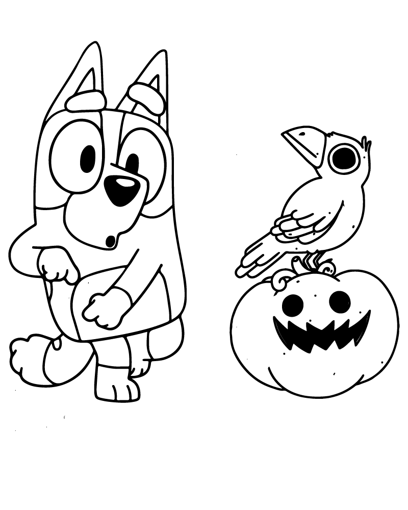 Dibujo de Bluey Halloween Pumpkin Coloring Page para Colorear y Imprimir