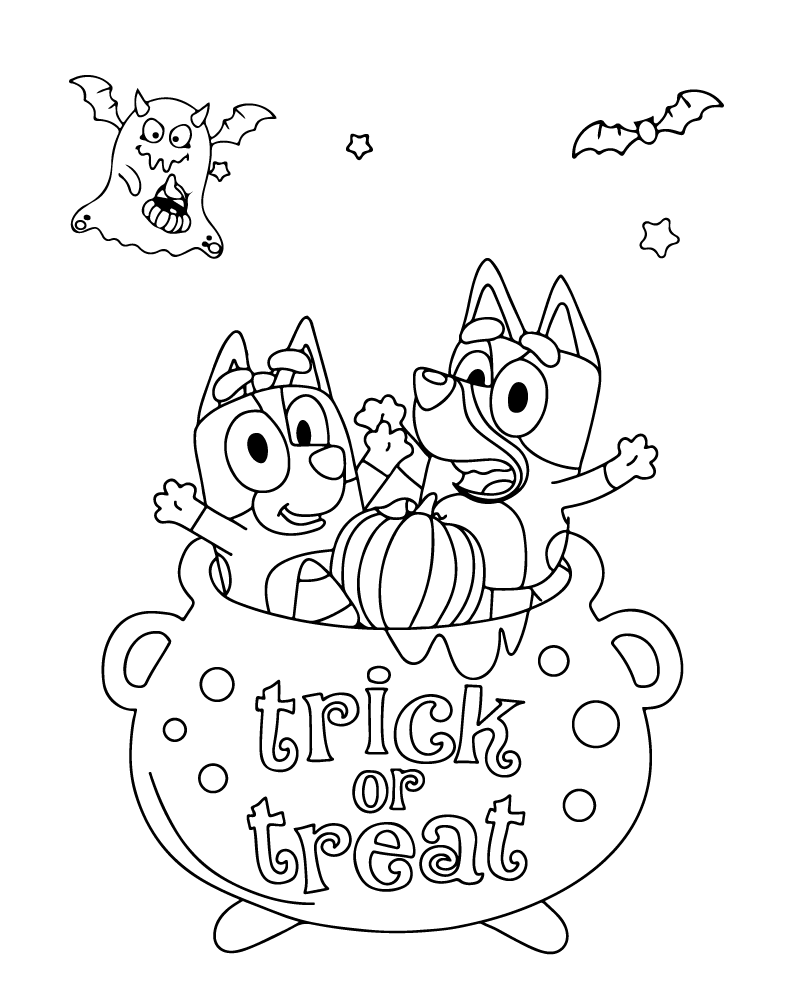 Dibujo de Bluey Trick Or Treat Coloring Pages para Colorear y Imprimir
