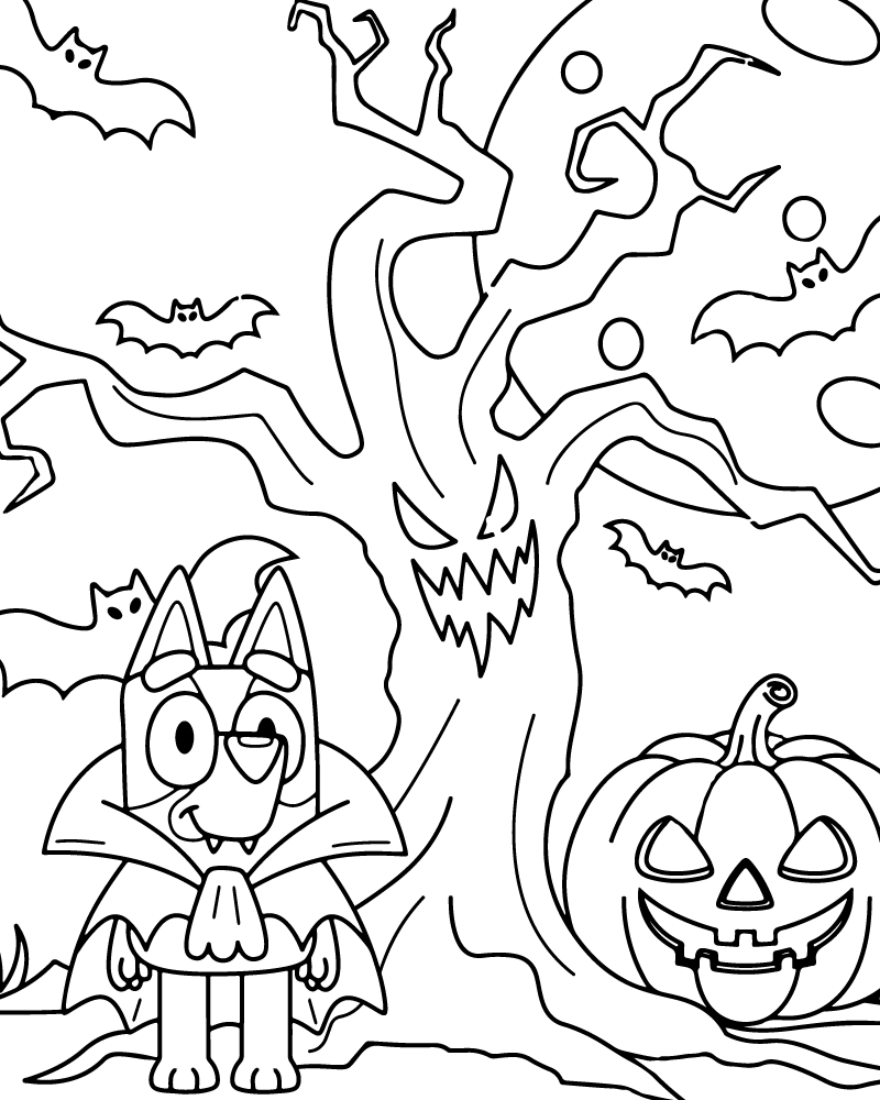 Dibujo de Bluey Vampire Halloween Coloring Page para Colorear y Imprimir