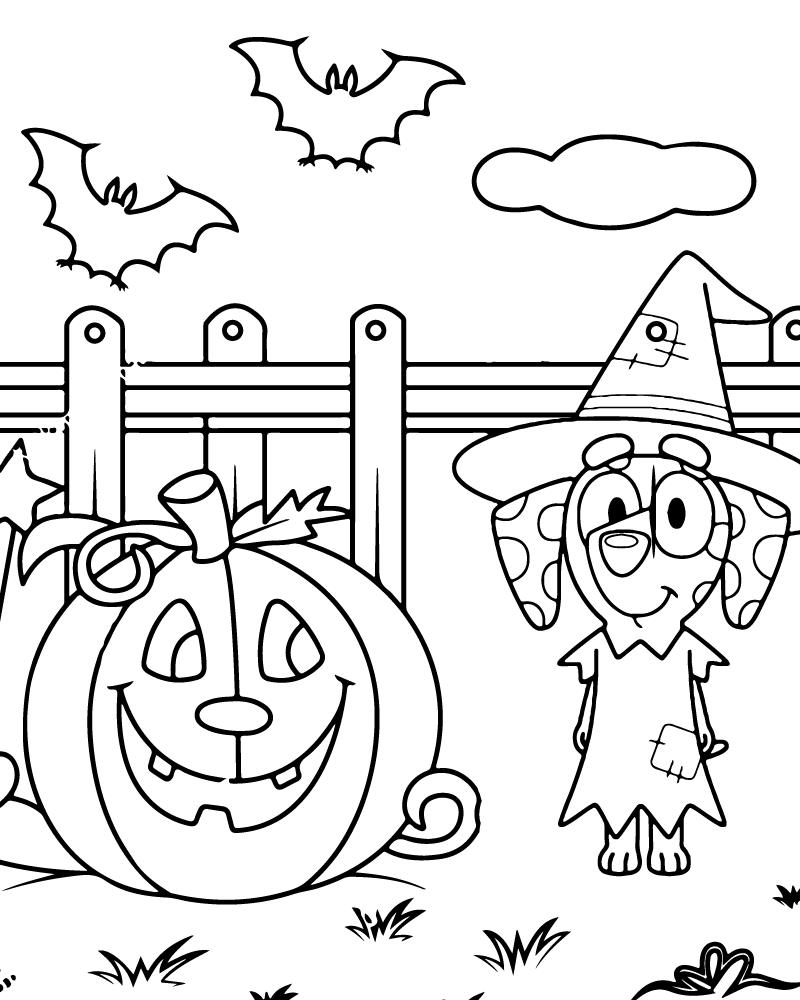 Dibujo de Bluey Witch Halloween Coloring Page para Colorear y Imprimir